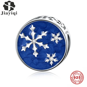 

Jiayiqi Original 925 Sterling Silver Snowflake Blue Dripping Oil Beads Fit Women Charms Bracelet DIY 925 Silver Jewelry Gift