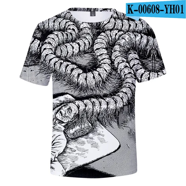 Футболка с 3D рисунком японского знаменитого комикса ужасов Junji ito Детская летняя футболка с короткими рукавами и круглым вырезом в стиле аниме в стиле Харадзюку с принтом ужасов