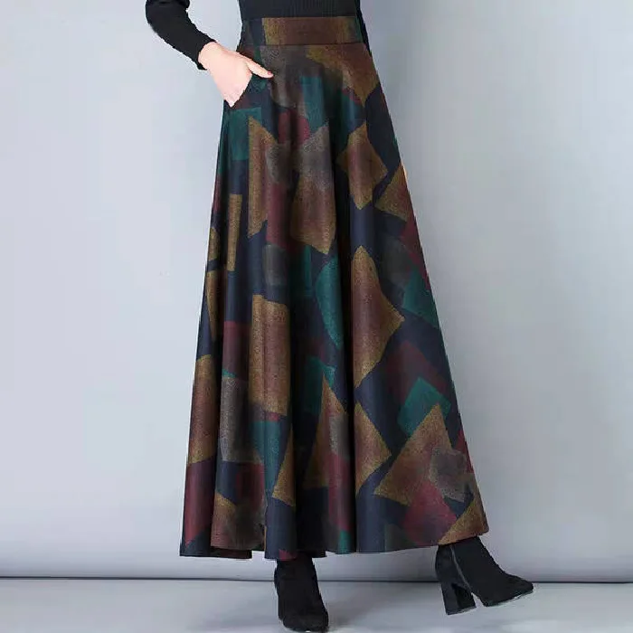 

(CTBTO Auction of Woolen Plaid Skirt A- line Skirt Swinging Skirt Mid-length Skirt Women's New Style Large Size