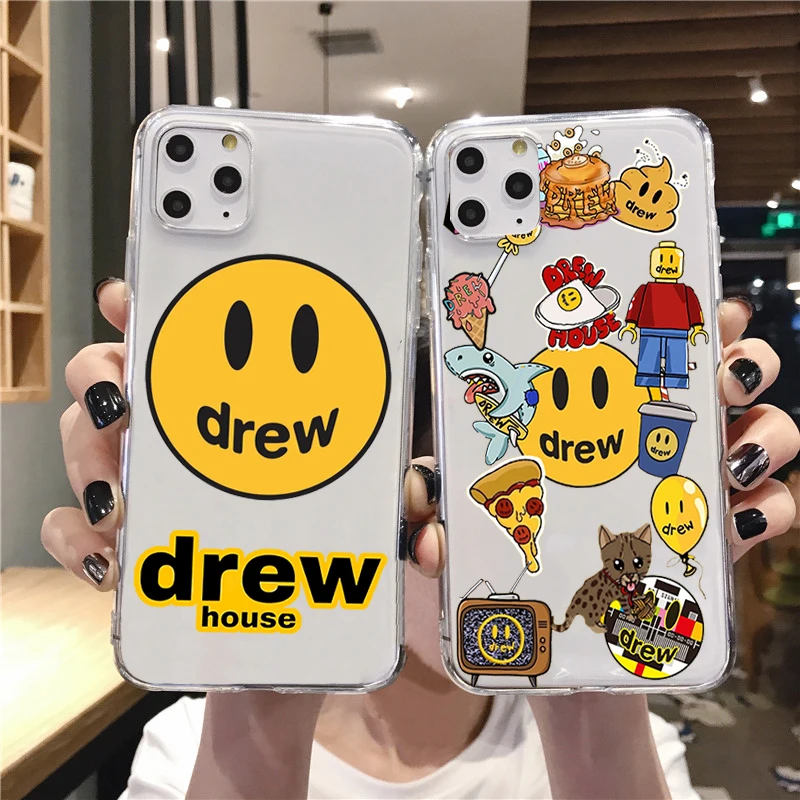 

Luxury trend brand Justin Bieber drew house Phone Case For iPhone 11Pro MAX XR XS 6 6S 7 8 Plus Smiley face Clear Soft TPU Cover