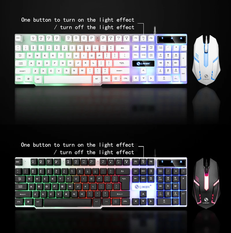 Rainbow Colorful LED Fashion Backlit Wired Keyboard Mouse Set Gaming Keyboard Gamer Mouse tripod Keyboard Home Office PC Laptop