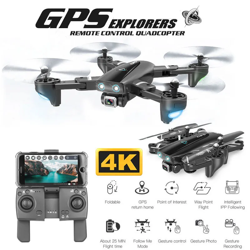 

New 4K Camera Drone Double GPS Quadcopter FPV RC Drone With Live Video And Return Home Foldable RC Quadrocopter