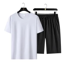 

Summer short-sleeved shorts suit men's simple and generous solid color simple and comfortable two-piece suit