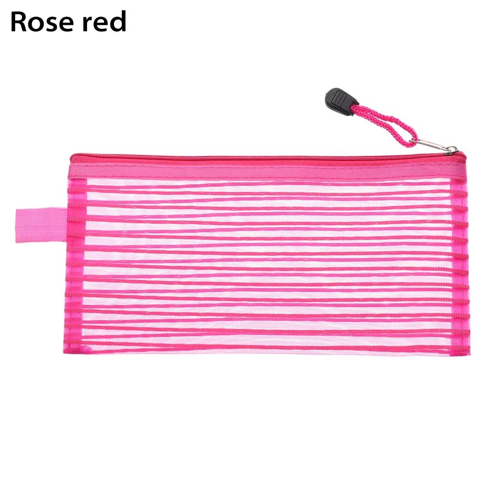 rose red 1 шт. ПРОСТАЯ ПРОЗРАЧНАЯ Сетчатая Сумка для документов прозрачная на молнии Студенческая сумка для канцелярских принадлежностей нейлоновая сумка чехол-карандаш офисные школьные принадлежности - Цвет: rose red