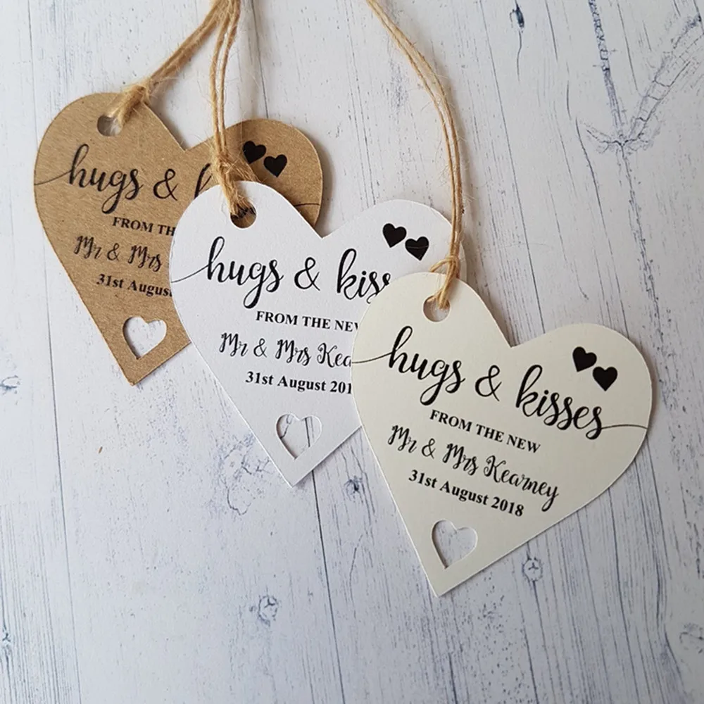 Names Date HND1 Ivory Cream Personalised Heart Shaped Wedding Favour Tags 