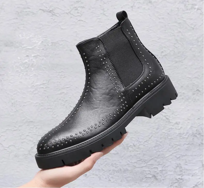 Мужские роскошные ботинки «Челси» в английском стиле; модельные туфли для ночного клуба; Цвет Черный; обувь из натуральной кожи; ботильоны на платформе; zapatillas