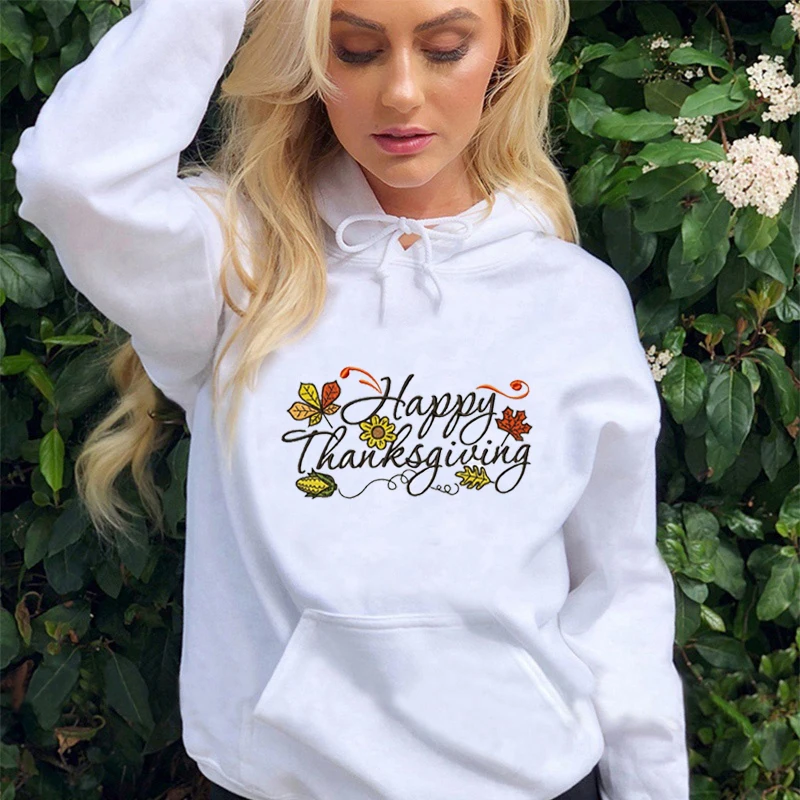 

2019 Winter Coat Women Happy Thanksgiving Clothing Fashion Hoodie for Womens White Sweatshirt Thanksgiving Full Tops Pullover