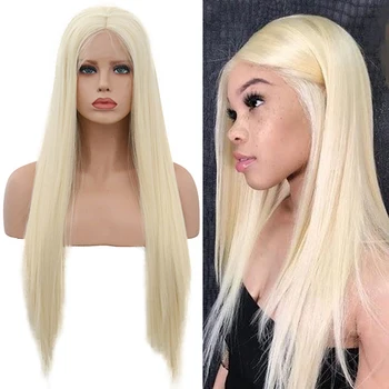 

RONGDUOYI Long Heat Resistant Silky Straight Blonde Synthetic Lace Front Wig Glueless Front Lace Blonded Wigs for Women