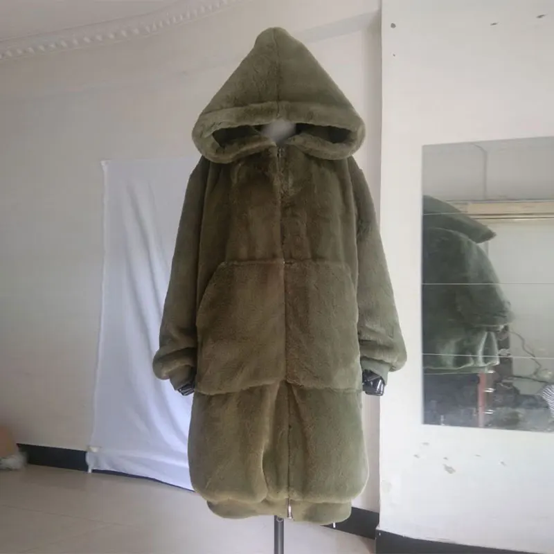 Зимнее пальто из искусственного меха большого размера, Женская парка, длинная теплая куртка из искусственного меха, пальто, худи, свободное зимнее пальто, верхняя одежда, casaco feminino