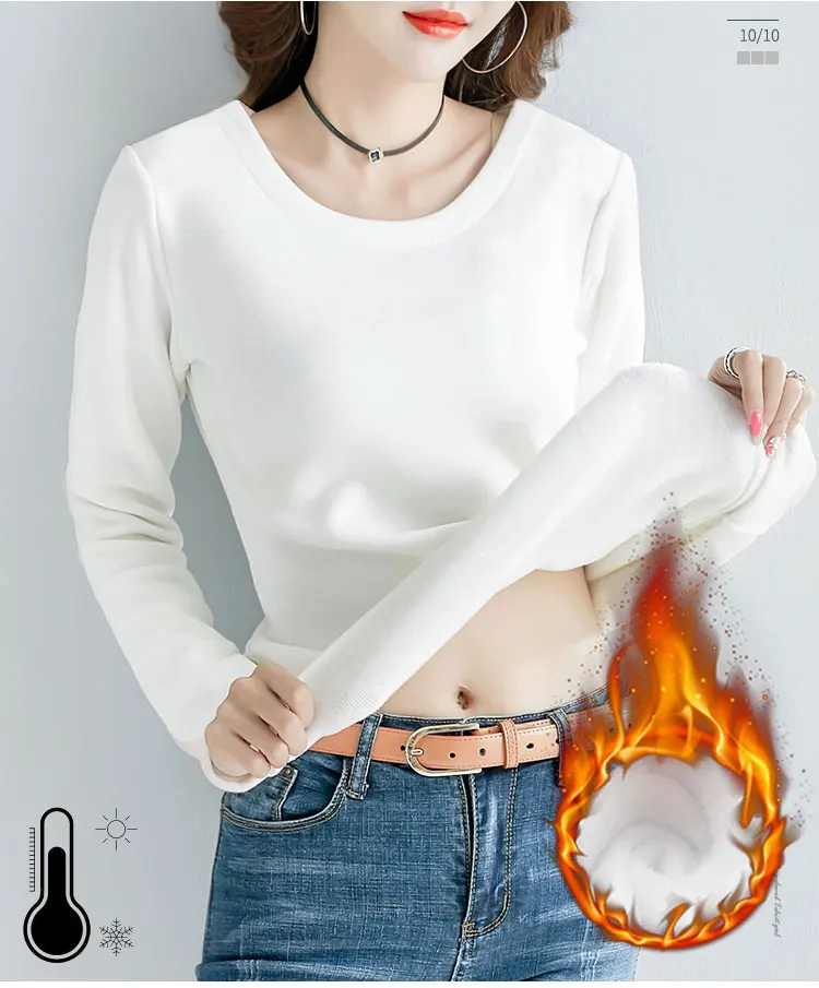 Women Winter Slim Fit T Shirt Lady Thick Thermal T-shirts Warm Veet T Shirts Women's Long Underwear Shirts Size Tops 4XL580_voghion.com