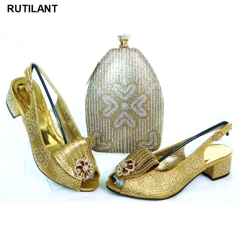 

New African Wedding Italian Shoe and Bag Sets Ladies Nigerian Party Pumps Nigerian Party Bag Wedding Party Shoes Bride Cristal