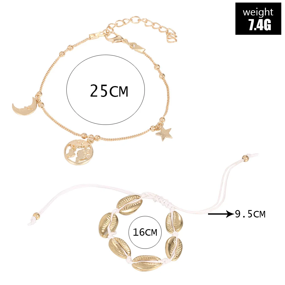 

Ethnic-Style Fashion Simple Foot Ornaments Retro Bohemian Blown-Sand Map Shell Cool Anklet Women's 2 Pieces