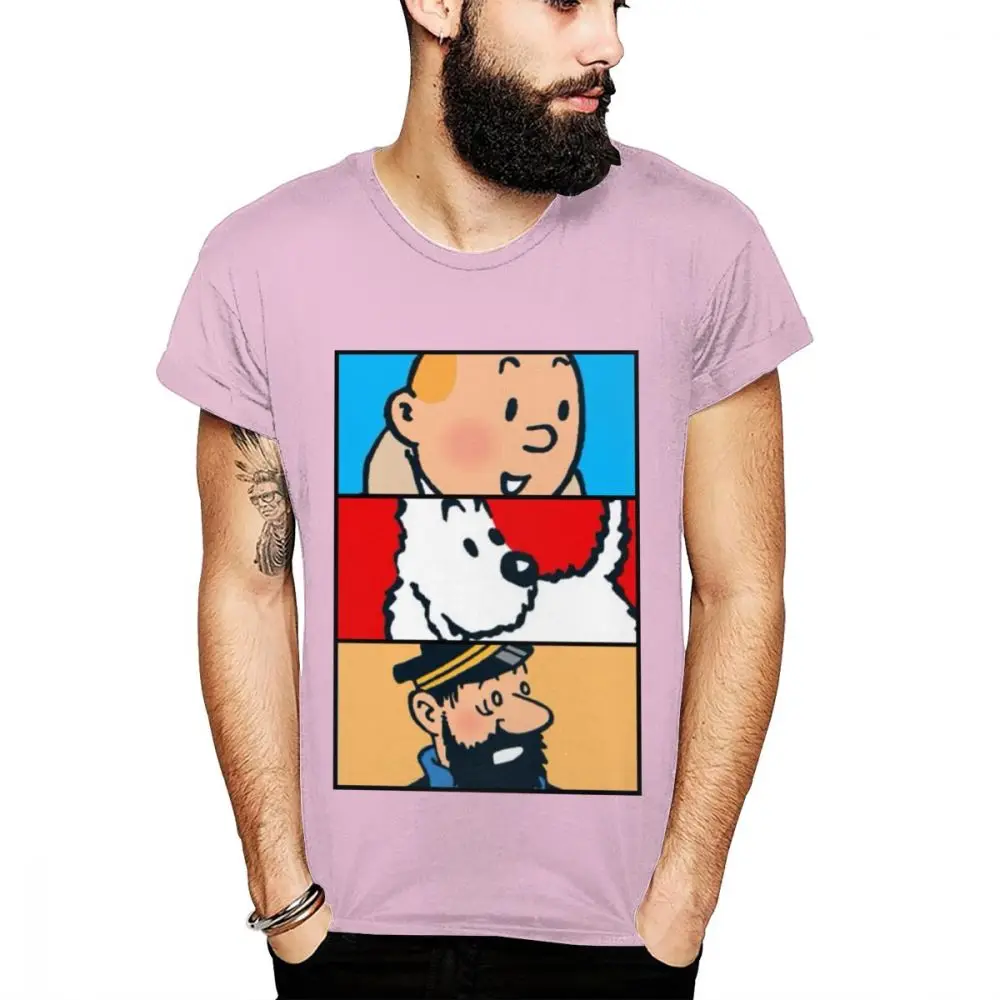 Футболка унисекс Tintin Milou Haddock adventures Of Tintin, летняя Мягкая футболка с круглым воротником - Цвет: Розовый