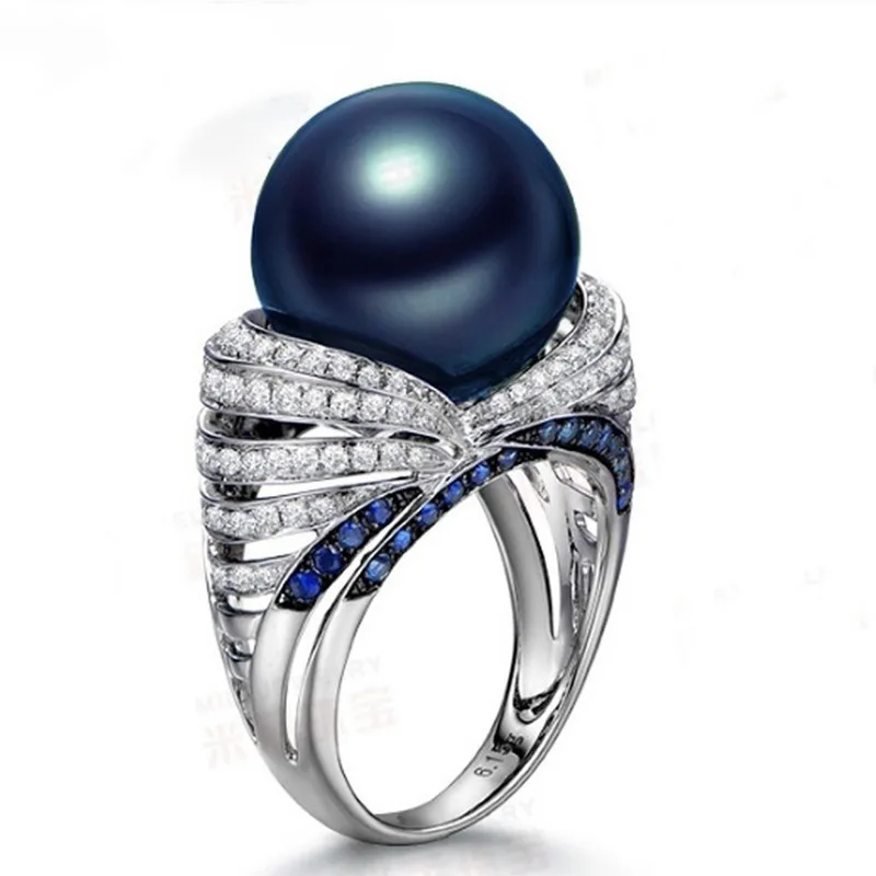 

Anniversary Ring Silver Color Ring Fashion Popular Blue Pearl Ring Retro Atmosphere Women's Hand Jewelry Wedding Rings for Women