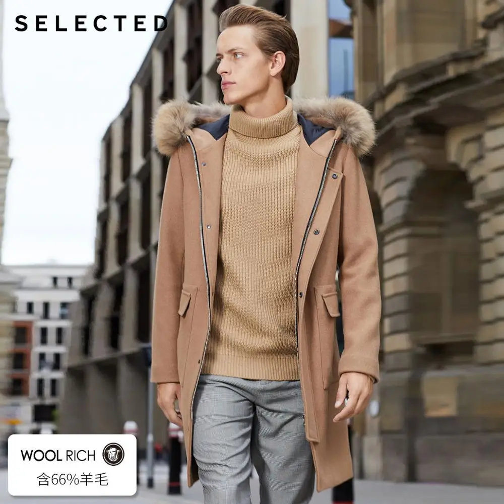 SELECTED Winter New Wool-containing Men's Raccoon Fur Hooded Coat S |418427532 SELECTED Winter New Wool-containing Men's Raccoon Fur Hooded Coat S |418427532