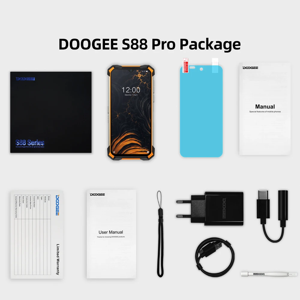 DOOGEE S88 Pro Rugged Mobile Phone 10000mAh Telephones IP68/IP69K Helio P70 Octa Core 6GB RAM 128GB ROM smartphone Android 10 OS motorola android cell phones Android Phones