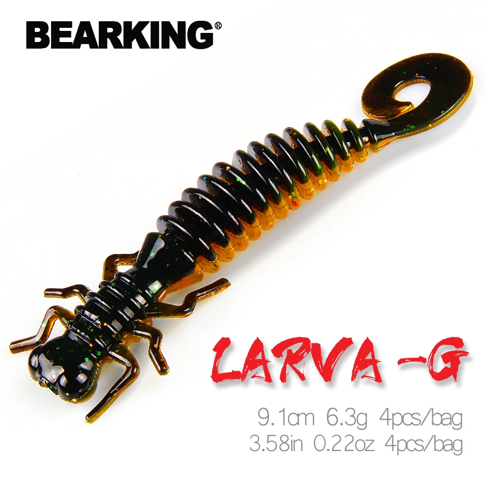 BEARKING Larva, мягкие приманки, 9,1 см, 6,3 г, 4 шт., искусственные приманки для рыбалки, червь, силиконовая приманка, приманка для ловли рыбы, приманка для ловли гольяна, пластиковые приманки