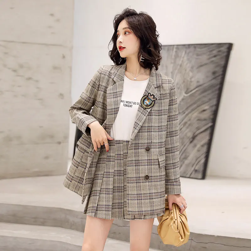 

Graceful Plaid Suit Dress Outfit 2019 Autumn And Winter New Style Western Style by Age Versatile Short-height Significantly High