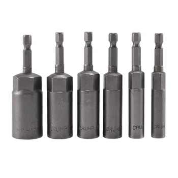 

6Pcs 6mm-17mm 80mm Length Extra Deep Bolt Nut Bit Set Metric 1/4 6.35mm Hex Shank Impact Socket Adapter for Power Tools