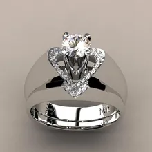 Модное женское белое свадебное кольцо с кристаллами, набор роскошных 925 пробы серебряных колец в форме сердца, обручальные свадебные кольца для женщин