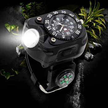 

Survival Watch Outdoor Camping Safety Watch Multi-function Flashlight Compass Whistle Rescue Rope Outdoor Tools Watch AHPU