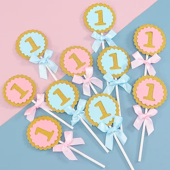

Cakesmile 5pcs Cake Toppers Round cupcake anniversary Birthday Party Decoration 1 year first kids DIY Cupcake Topper