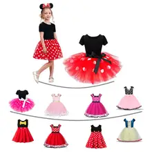 Модное платье для девочек Карнавальный костюм вечерние платье для детей с героями мультфильмов Мышь принцессы костюм для Хеллоуина в горошек, одежда для малышей в горошек платье на день рождения, на шнуровке