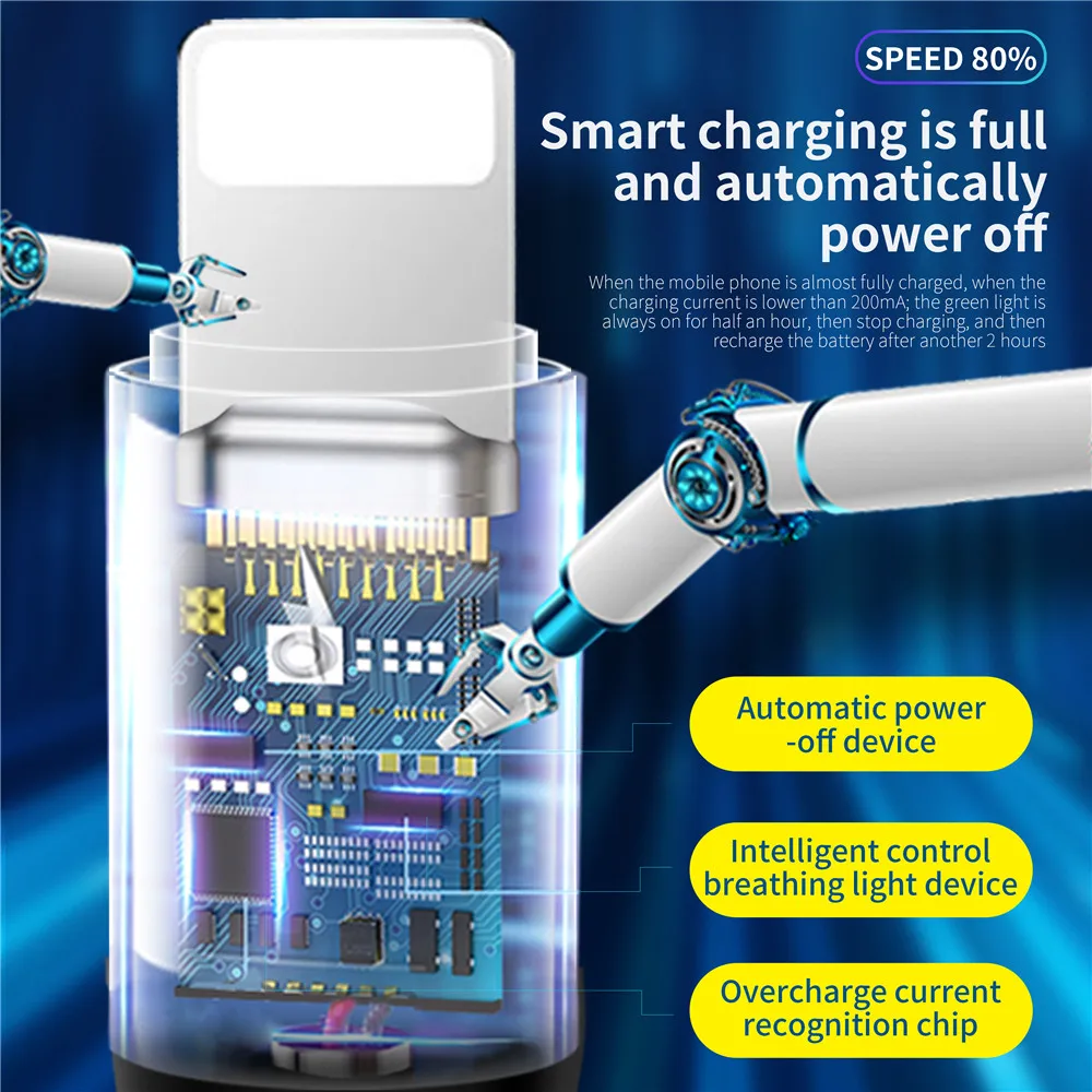 Smart Power Off USB Cable 18W Fast Charging Type C Data Wire Auto Power-off Protection Cord With LED For Micro