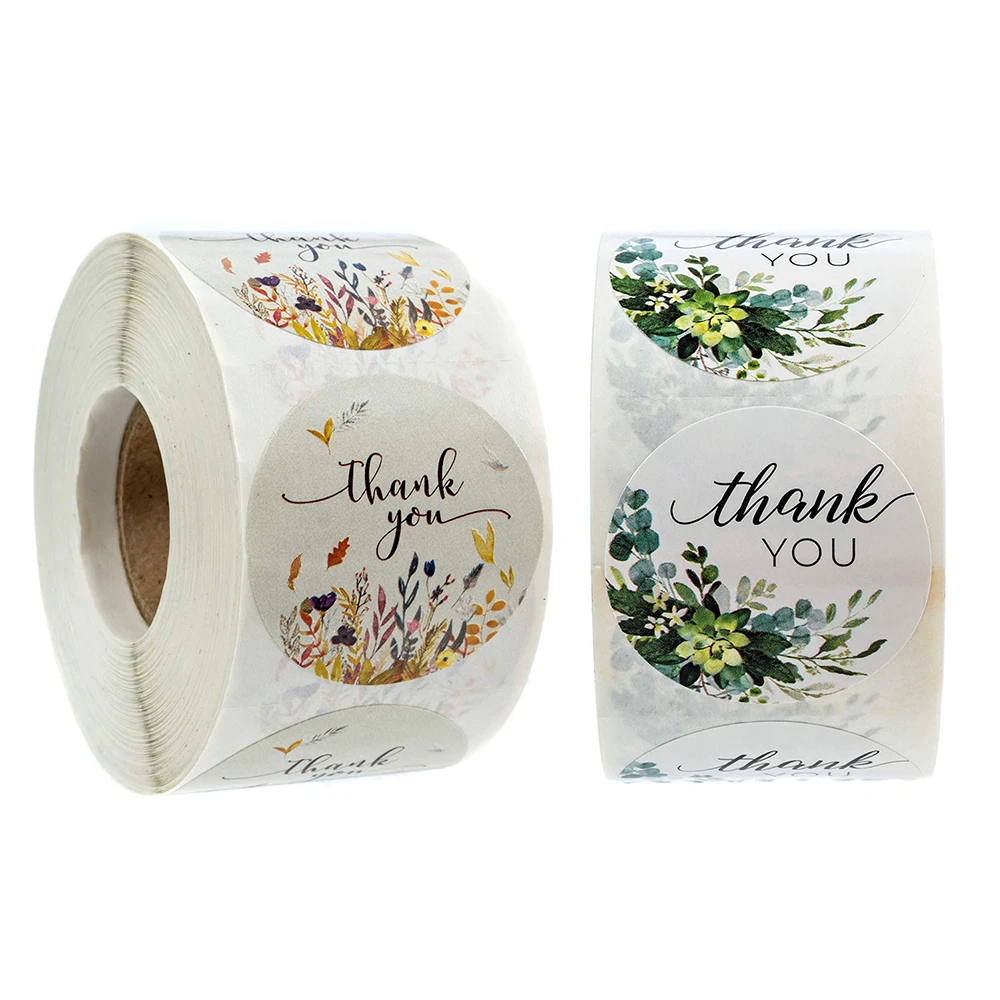 

Boho Greenery Thank You Sticker 500PCS Roll Autumn Floral Thank You Stickers Seal Label For Wedding Decoration Office Stationery
