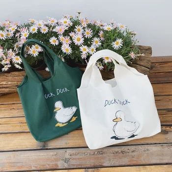

Cute goose bags for women girls 2020 summer shoulder shopper canvas shopping tote handbag duck cotton big ladies beach sling bag