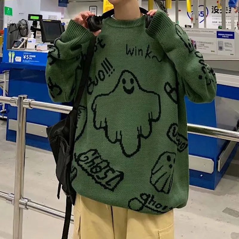 Sudadera estilo Hip Hop para hombre, suéter de punto, informal, holgado, de dibujos animados, para otoño e invierno, diseño Unisex