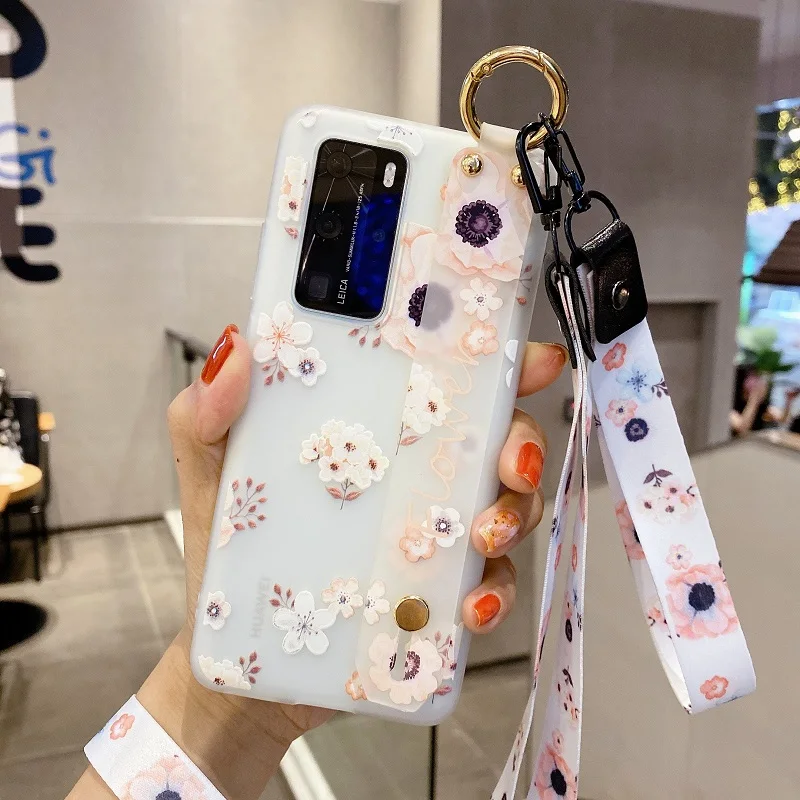 huawei waterproof phone case Cute 3D Flowers Girls Wristband Phone Case For Huawei Nova 7i 7 6 5T 3i 3 5 4 3e 4e 2i SE 5z Pro TPU Soft Lanyard Cover Huawei dustproof case Cases For Huawei