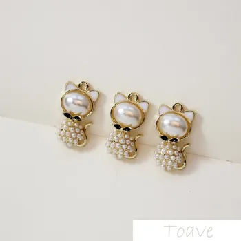 

Alloy retro pearl like Cat Pendant with cat and kitten, pearl like DIY earring stud material accessories