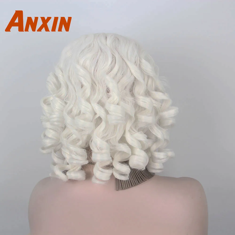 Anxin курчавый кудрявый белый современный модный женский синтетический парик для девочек, косплей, вечерние, повседневные, не человеческие волосы, смешной стиль
