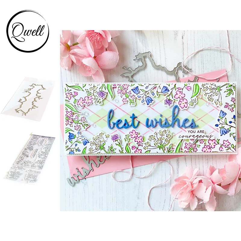 

QWELL Metal Cutting Dies With Clear Stamps Set Floret Weed Shrub For DIY Scrapbooking Craft Making Template 2020 New