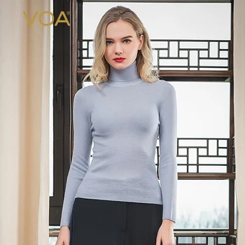 

VOA Pure Cashmere 60 Worsted Double-Layer Collar Long Sleeve Straight High Elastic All-match Pullover Knit R18