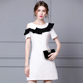 

Chichi style dress goddess 2020 summer new off shoulder ruffled short sleeve waist slim A-line