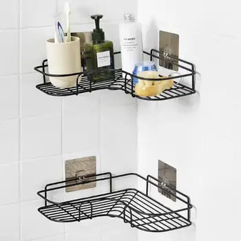 

Bathroom Punching Free Storage Shelf Stainless Steel Cornor Wall-mounted Storage Holder Waterproof Strong Sticky Basket