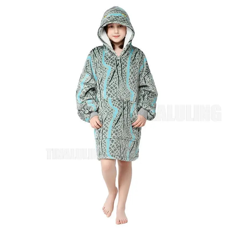 Boys Girls Sweatshirt Polar Fleece Hoodie Kids Large Throw Winter Warm Blanket with Sleeve Outwear Plush Coral Fleece Pocket