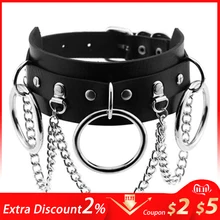 Punk Style Gothic Dark Wave Black Sexy Chocker Chain Necklace Women PU Leather Adjustable Collar Necklet Chaplet Metal Chain