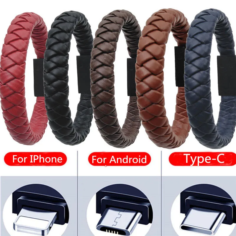Открытый Портативный кожаный мини тип c/8Pin/Micro USB браслет зарядное устройство