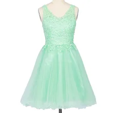 A-Line v-образным вырезом длиной до колена шифоновое платье для встречи выпускников с аппликациями