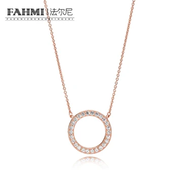 

FAHMI 100% 925 Sterling Silver New 1:1 580514CZ ROSE HEARTS OF NECKLACE COLLIER Original Retro Simple Jewelry