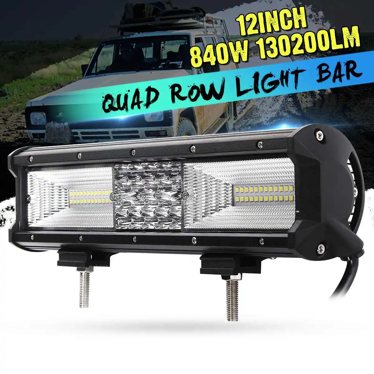Quad Row 12inch 840W 68LED Light Work Spot Bar Flood Combo Conduite Lampes de Travail Waterproof LED 6000K pour véhicule SUV Offroad Regard 