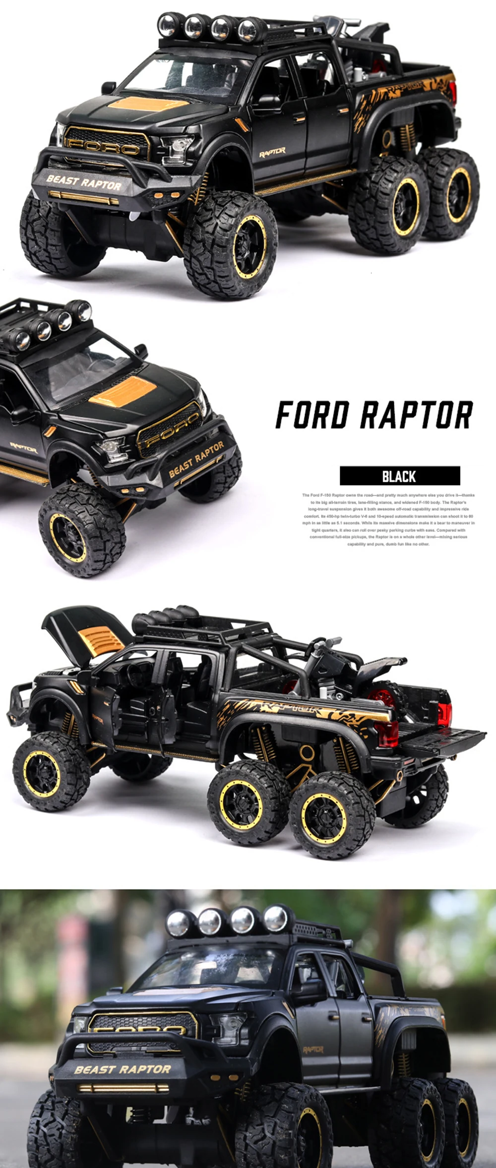 1:32 Ford Raptor F150 металлический корпус двери может быть открытая музыкальная с подсветкой машина литья под давлением игрушечный транспорт горячая модель колеса автомобиля