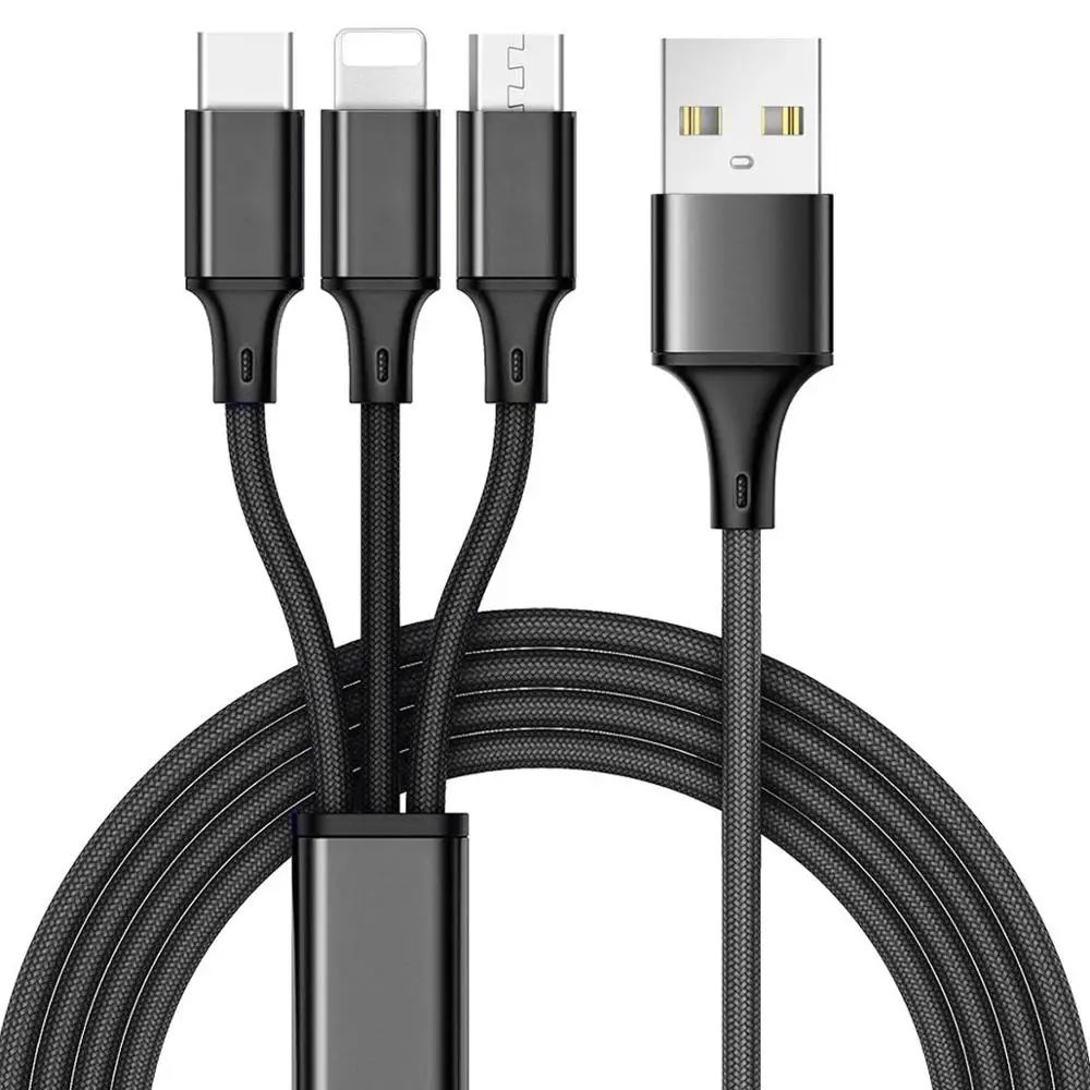 3 в 1 USB кабель для iPhone samsung S9 Xiaomi мульти Быстрая зарядка микро USB кабель usb type C кабели для мобильных телефонов - Цвет: Черный