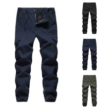 Мужские повседневные спортивные штаны с несколькими карманами, зимние плотные брюки-карго, спортивные штаны, повседневные свободные штаны для бега, одноцветные модные штаны