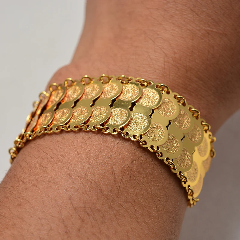 Gold Color Coins Bangles&Bracelet for Women Men Money Coin Bracelet Islamic Muslim Arab Middle Eastern Jewelry African Gifts 3