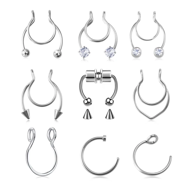 1pc Fake Nose Ring for Women Men 20G Surgical Steel Faux Piercing Jewelry Fake Piercing Hoop Lip Septum Nose Rings Body Jewelry