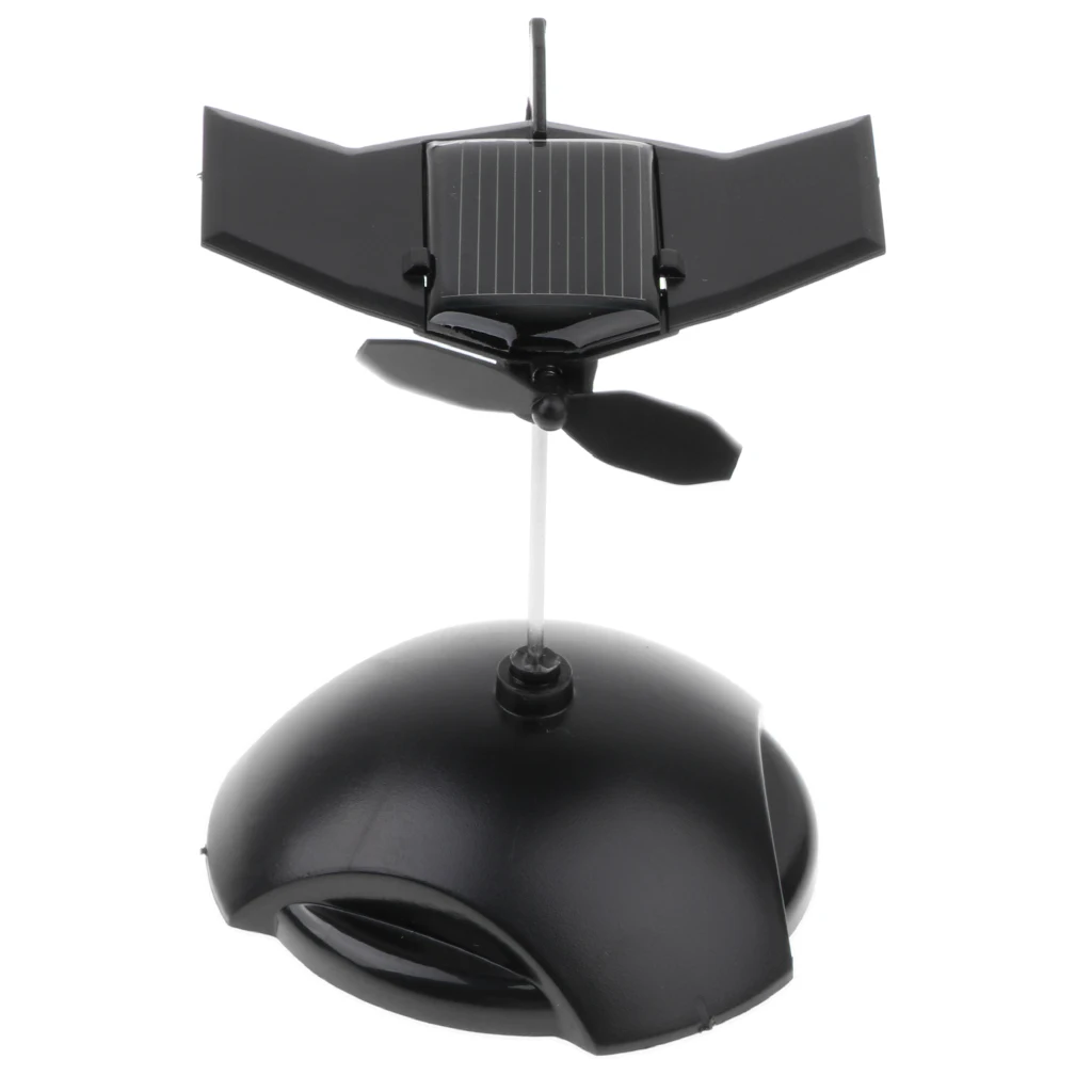 Creative Solar Powered Propeller Rotating Plane Model Bubblehead Toy Auto Car Ornament –Black Propeller